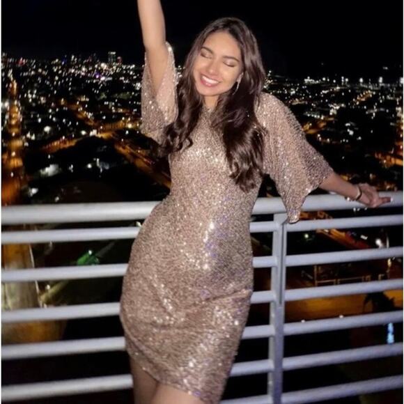 ZARA BLOGGER FAVORITE SHORT SEQUIN DRESS - Picture 3 of 16